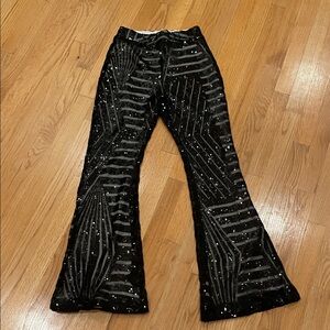 Black Sequin Flare Pants